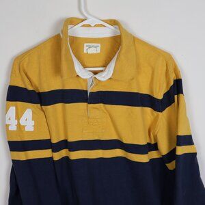 Vintage American Eagle Rugby Shirt Mens Large Yellow Blue Striped Y2K Blokecore